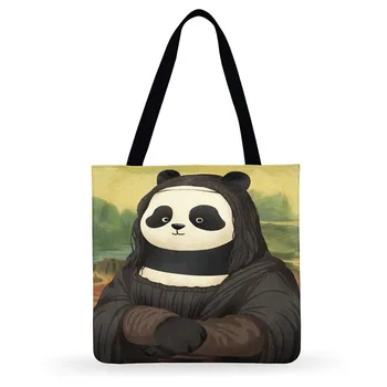 Juokinga Panda Dažymas Spausdinti Krepšys Moterims Atsitiktinis Nešti Ponios Pečių Maišą, Sulankstomas Pirkinių Krepšys Mados Paplūdimio Krepšiai Moterų Rankinės