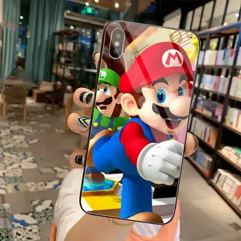 Juokinga Super Marios Bros Minkšto Silikono TPU Telefono Padengti Grūdinto Stiklo iPhone 11 Pro XR XS MAX 8 X 7 6S 6 Plus SE 2020 atveju