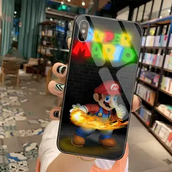 Juokinga Super Marios Bros Minkšto Silikono TPU Telefono Padengti Grūdinto Stiklo iPhone 11 Pro XR XS MAX 8 X 7 6S 6 Plus SE 2020 atveju
