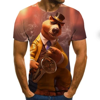 Juokingas animacinių filmų vyriški T-shirt vasaros mados viršų 3D apvalios kaklo trumpomis rankovėmis mielas vėjo atsitiktinis marškinėliai T-shirt