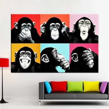 Juokingi Gyvūnai Drobė Nuotraukas Beždžionė Ausines Namų Dekoro Sienos Meno Tapybos Spaudinių Šiuolaikinės Modulinės Plakatas Kambarį