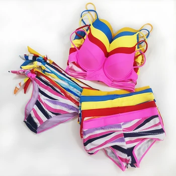 Juostele Plius Dydis maudymosi Kostiumėliai Moterims Seksualus Bikini Push Up maudymosi kostiumėlį Bikini Maillot De Bain Femme Biquinis Feminino 2020 Tankini 3pcs