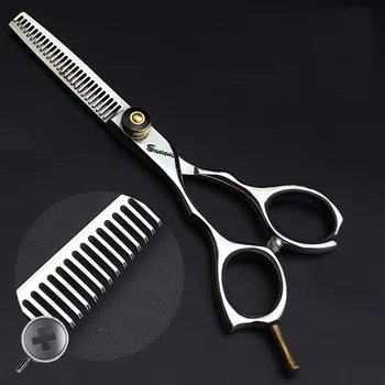Kairiarankis plaukų stilistas ypatingas, plaukų kirpimo žirklės, kirpykla kirpimas kairėje supjaustyti butas supjaustyti dantų žirklių rinkinys