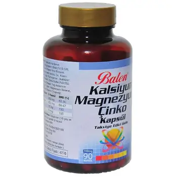 Kalcio ir Magnio & Cinko Kapsulės - 90 Kapsulių 709 mg Balen Maisto Papildas Pagamintas Turkijoje