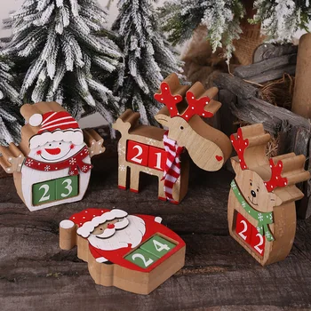 Kalėdinis advento kalendorius medžio, dažytos vyras sniego, patalpų stalo dekoracijos 