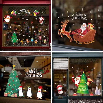 Kalėdinė Dekoracija Stiklo Langas PVC Lipdukai Santa Claus Festivalis Modelio Prekybos Centro Namo Kambaryje Priedai Sienų Lipdukai