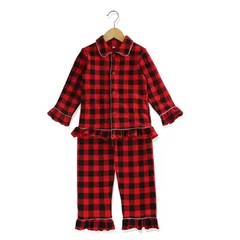 Kalėdų Buffolo pledas Vaikams drabužių medvilnės pižama žiemą su pynimas mergaitė vaikams visiškai rankovės pižamos sleepwear