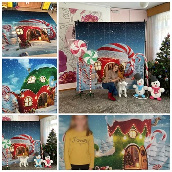 Kalėdų Fonas Žiemos Sniego Pasaka, Candy Baras Tortas Namų Židinys Stebuklų Princesė Kūdikių Fone Fotostudija