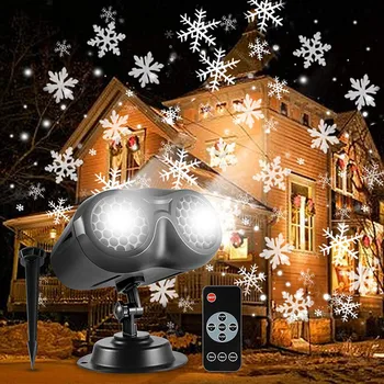 Kalėdų Helovinas Snaigės Šviesos Projektoriai Atnaujinti Dual Projektorius Vadovai Sukasi Sningant Projekcija LED Lemputė Su Nuotolinio