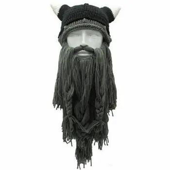 Kalėdų Juokingi vyriški Viking Megzti Perukas Ilga Barzda Ragų Kepurę 