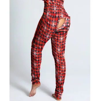 Kalėdų Spausdinti Seksualus Pajama Moterų Jumpsuit Atsitiktinis ilgomis Rankovėmis Pyjama Mygtuką žemyn Priekiniai Funkcinės Sagomis Atvartu Moterų Sleepwear