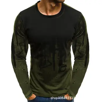 Kamufliažas Spausdinti Vyrų Marškinėliai Vyrams ilgomis Rankovėmis Apvalios Kaklo Atsitiktinis Hip-Hop Vyras Streetwear Fitneso Tshirts Žmogaus T-shirt Tees
