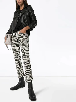 K&L kylen derliaus Gatvės Zebras Spausdinti Džinsai moterų 2020 m. Rudens Pradžioje, Naujų Vidutinės-Aukštos Juosmens Ruožas Slim Micro Trimitas Devynių Džinsai