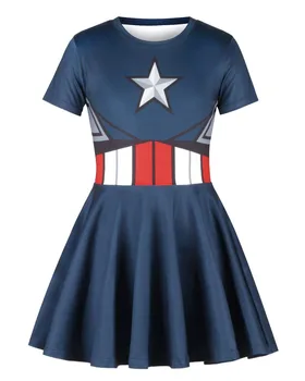 Kapitonas Amerika Cosplay Kostiumai Dress Up Flash Plisuotos linijos 3D Atspausdintas Suknelė Mergaitėms, Drabužiai Vaikams, Moterims