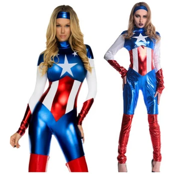 Kapitonas Amerika Kostiumas Superhero Cosplay Moterų Liesas Zentai Kostiumas Ponios Kapitonas Amerika Vaidmuo Filme Kostiumas