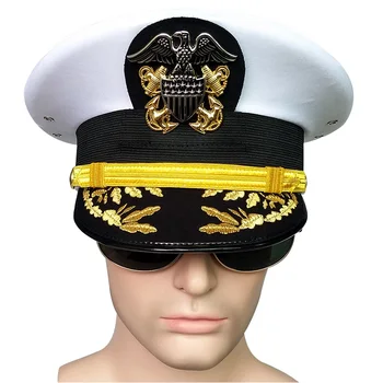 Kapitonas Hat, White Karo Jūrininkas, Didelis Kraštų Gorra Karinio Jūrų Laivyno Pareigūnas Bžūp Erelis Ženklelis Kepurės Snapeliu Vyrus Karinių Jūrų Pėstininkas Priedai Kepurės