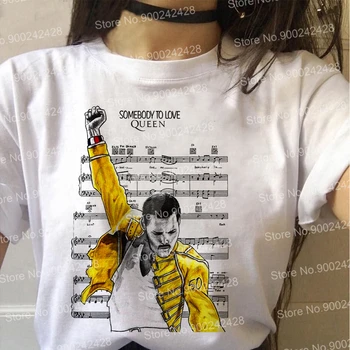 Karalienė Juosta Freddie Mercury marškinėliai moterims 90-ųjų Estetinės Aliejaus tapybai T-shirt Harajuku Animacinių filmų Grafinis spausdinti 