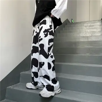 Karvė Spausdinti Kelnės Moterims korėjos Stiliaus Plati Koja Kelnės Harajuku Kelnės Rudenį daug kišenių Sweatpants Drabužių Streetwear Moterims
