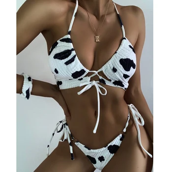 Karvė spausdinti maudymosi kostiumėlį moteris Brazilijos seksualus bikini komplektas Apynasrio push up maudymosi kostiumėliai moterims, Briaunoti micro bikini 2020 NAUJAS maudymosi kostiumas