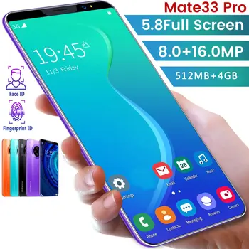 KARŠTA!Mate33 Pro Išmanųjį telefoną su 512M+4GGB didelę Atmintį 5.8 Colių Ekranas Paramos Face/Atspaudų Atrakinti Dual SIM Mobilieji Telefonai