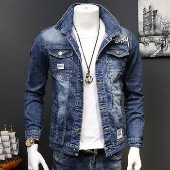 Karšto 2019 mados 3D siuvinėjimo Vyrų džinsinio audinio striukė, pavasario, rudens vyriška korėjos madinga studentų Slim gražus džinsinis švarkas vyrams