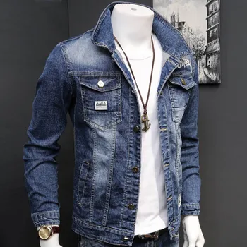 Karšto 2019 mados 3D siuvinėjimo Vyrų džinsinio audinio striukė, pavasario, rudens vyriška korėjos madinga studentų Slim gražus džinsinis švarkas vyrams