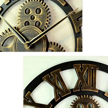 Karšto 3D didelių klasikinių senovinių medinių sieninis laikrodis retro pavarų kabo laikrodis romėnišką horologe Europos stiliaus dekoro kambarį