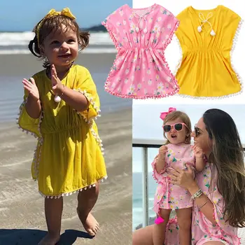 Karšto pardavimo mielas Atsitiktinis Vaikams, Kūdikių Mergaitės Princess Beach Sundress Gėlių Suknelės Bikini Padengti Gėlių Pakraštyje Kutai Plaukti Dėvėti