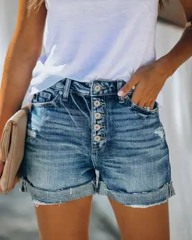Karšto pardavimo moteris vasaros džinsinio šortai atsitiktinis aukšto juosmens riesta džinsai, šortai mados Kankina šortai XS-XL Lašas laivybos