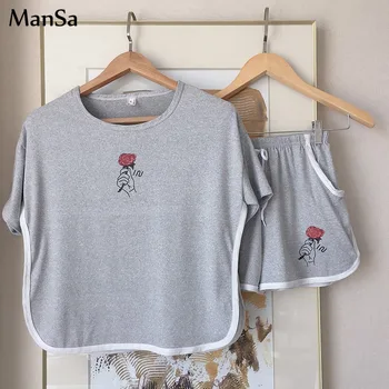 Karšto pardavimo Vasaros Šortai Pajama Komplektai Moterų trumpomis Rankovėmis Sleepwear Cute Girls Cartoon Pyjama Homewear Pijama Mujer Namų Drabužiai