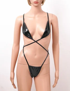 Karšto Seksualus Erotiniai Moterims, apatinis Trikotažas Moterims, Blizga MetallicThong G-String Bodysuit vientisas Monokini Micro Bikini maudymosi kostiumėlį, maudymosi Kostiumėliai,