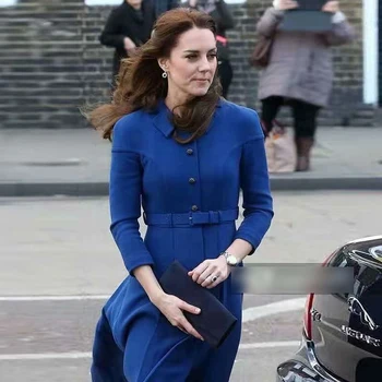 Kate Middleton Aukštos Kokybės Pavasarį, Rudenį Naujų Mados Klasikinis Elegantiškas Prašmatnus Gentlewoman Šalies Atsitiktinis Mygtukas Plonas Moterų Suknelė