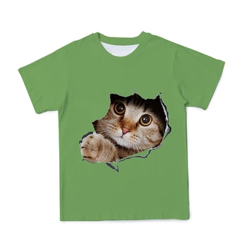 Katė Vasaros 3D Marškinėliai Vaikų Berniukų, Mergaičių Gyvūnų Spausdinami Trumpi marškinėliai Poliesteris Marškinėlius Vaikams, Vaikų Drabužiai 4T-14T