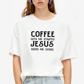 Kavos Gauna Man Pradėjo Jėzus Saugo Mane Vyksta Trumpas Rankovės Medvilnės Marškinėliai Moterims, O-kaklo Laisvi Marškinėliai Femme Atsitiktinis marškinėliai Moterims