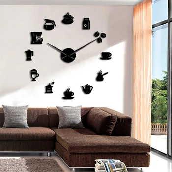 Kavos PASIDARYK pats Sieninis Laikrodis Modernaus Dizaino Virtuvės Laikrodis Laikrodžiai Laikrodis Lipdukas Kavos Puodelis Sienos Meno Dekoratyvinis Už Kavinė, Parduotuvė