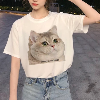 Kawaii Cat Graphic Marškinėliai Moterims Harajuku Ullzang Mielas marškinėliai Juokingas Animacinių filmų Estetinės 90s Marškinėlius Mados Vasaros Top Tees Moteris