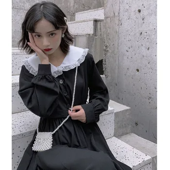 Kawaii Juoda Aukšto Juosmens Suknelė Goth Lolita Japonijos Preppy Stilius korėjos Streetwear Moterų Kolegijos Gotikos Stiliaus Drabužius-line Mielas