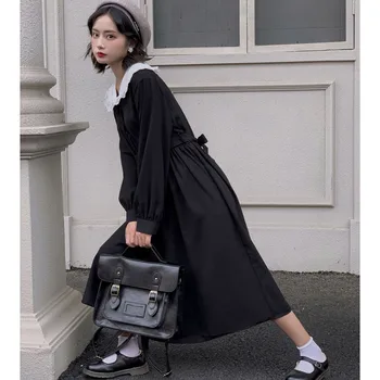 Kawaii Juoda Aukšto Juosmens Suknelė Goth Lolita Japonijos Preppy Stilius korėjos Streetwear Moterų Kolegijos Gotikos Stiliaus Drabužius-line Mielas