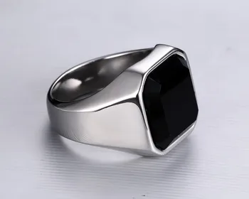 Keisha Lena Naujas dizainas didelis akmuo žiedas žmogui nerūdijančio plieno vyro klasikinis punk juodasis akmuo žiedai vyrų papuošalai