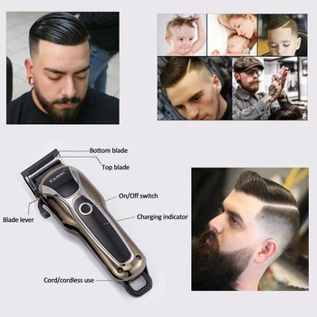 Kemei Plaukų clipper elektriniai plaukų žoliapjovės vyrams profesinės elektros cutter plaukų pjovimo staklės, šukuosena, LCD belaidžiu corded 5