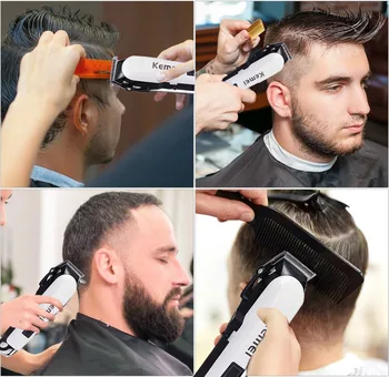 Kemei Plaukų Clipper Elektriniai plaukų žoliapjovės vyrai profesinius clipper belaidžio žoliapjovės mašina įkraunama plaukų kirpimas kirpykla 4