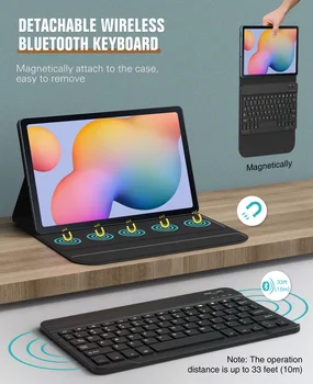 Keyboard Case for Samsung Galaxy Tab S6 Lite 2020 M., Magnetinis Dangtelis Korpuso dėklas su Nuimamu Belaidė Klaviatūra, Skirta Tab S6 Lite