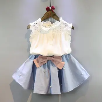 Kid Baby Girl Pynimas Kaklo Marškinėliai Be Rankovių Palaidinė Viršūnes+Bowknot Tutu Sijonas, Suknelė