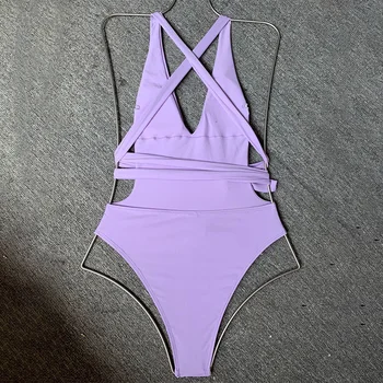 Kietas violetinės maudymosi kostiumėlį vienos dalies Sexy v kaklo bodysuit vienas gabalas kostiumas tvarstis maudymosi kostiumėliai moterims, Maudymosi Monokini Paplūdimio drabužiai backless