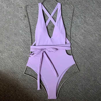 Kietas violetinės maudymosi kostiumėlį vienos dalies Sexy v kaklo bodysuit vienas gabalas kostiumas tvarstis maudymosi kostiumėliai moterims, Maudymosi Monokini Paplūdimio drabužiai backless