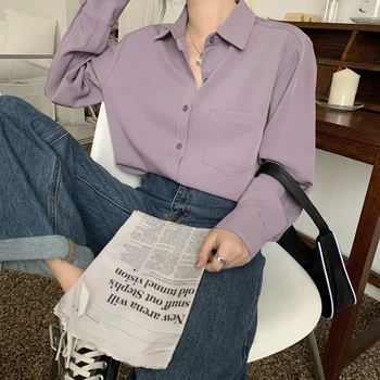 Kietojo Elegantiškas Moterų Palaidinė Prarasti Ilgomis Rankovėmis Marškinėliai Mujer Maxi Office Lady Purpurinė Pavasario Derliaus Blousa Moterų Viršūnių 2020 Retro