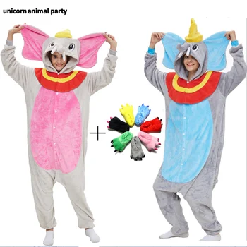 Kigurumi Onesies Gobtuvu Sleepwear Cosplay rausva Pilka Dumbo Anime Kostiumas Dramblys Pižama Suaugusiųjų Karnavalas Pižamos vyrai moterys