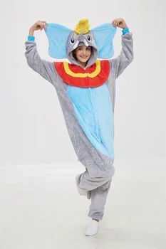 Kigurumi Onesies Gobtuvu Sleepwear Cosplay rausva Pilka Dumbo Anime Kostiumas Dramblys Pižama Suaugusiųjų Karnavalas Pižamos vyrai moterys