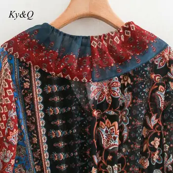 Kilimo Ir Tūpimo Tako Atostogų Suknelė 2020 M. Rudenį Moterys Ilgomis Rankovėmis Raukiniai Vintage Mados Prekės Ženklo Dizainas Printed Dress Šalies Drabužių