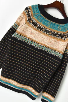 Kilimo ir tūpimo tako Moterų megztinis nustato 2019 m. Rudenį Lurex Dryžuotas Prarasti Pullver Megztinis + Aukšto Juosmens Mini Megztas sijonas Moterims 2 dalių Komplektas